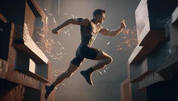 parkour athlete, digital art illustration, photo