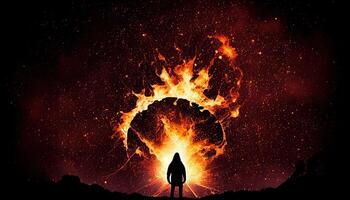 astronaut the burning star, digital art illustration, photo