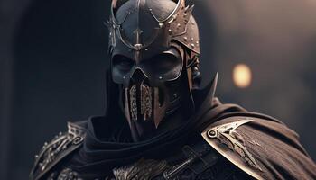 the dark knight skull warrior, digital art illustration, photo
