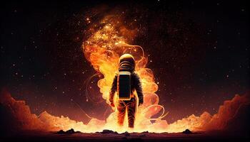 astronaut the burning star, digital art illustration, photo