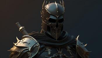 the dark knight skull warrior, digital art illustration, photo