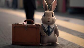 rabbit salesman, digital art illustration, photo