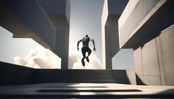 parkour athlete, digital art illustration, photo