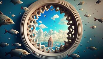 surreal window sky, digital art illustration, photo