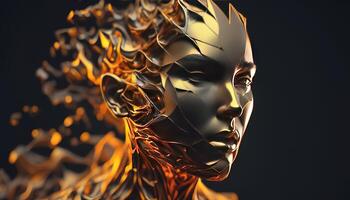 human face formed of gold, digital art illustration, photo