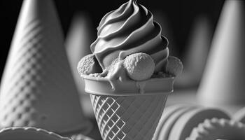 monochrome ice cream, digital art illustration, photo