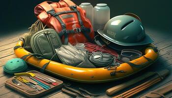 rafting equipment, digital art illustration, photo