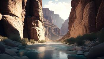 river canyon, digital art illustration, photo