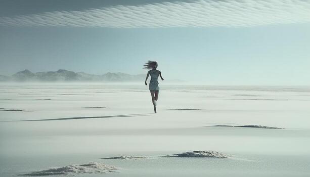 running alone on the beach, digital art illustration, photo