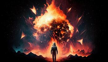 astronaut the burning star, digital art illustration, photo