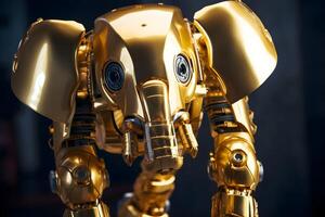 golden cute elephant metal robot, generative ai generated technology photo