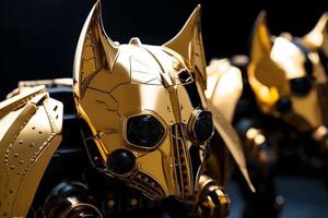 shining golden prototype bat metal robot, generative ai generated technology photo