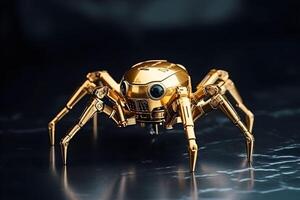 dorado araña metal robot, generativo ai generado tecnología foto
