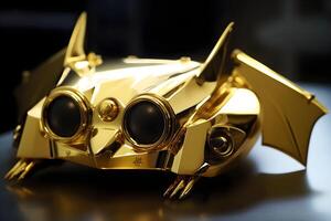 golden prototype bat metal robot, generative ai generated technology photo