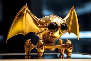 little golden bat metal robot, generative ai generated technology photo