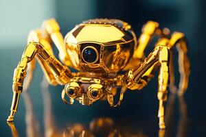 golden spider metal robotic, generative ai generated technology photo