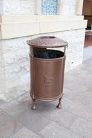 Outdoor trash,can garbage, can mall trash,round metal recyle container photo