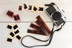 old camera with negatives and slides photography photo