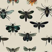 grupo de insectos sentado en parte superior de un blanco superficie. generativo ai. foto