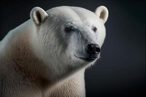 cerca arriba de un polar oso en un negro antecedentes. generativo ai. foto