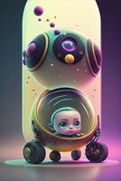 digital painting of a baby in a spaceship. . photo