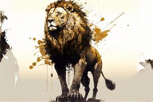 painting of a lion on a white background. . photo