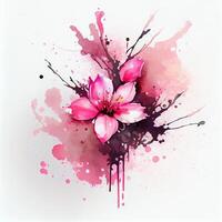 watercolor painting of a pink flower on a white background. . photo