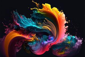 multicolor ola de pintar en un negro antecedentes. generativo ai. foto
