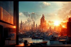 view of a city from a window. . photo