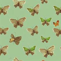 group of butterflies sitting on top of a green surface. . photo