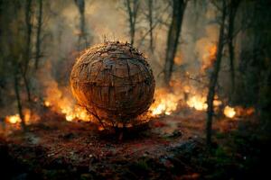 bola de fuego sentado en el medio de un bosque. generativo ai. foto