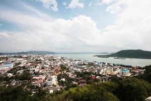 Beautiful Viewpoint on the mountain of Songkla city and Samila beach and seascape photo
