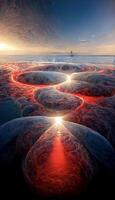 man standing on top of a large body of water. . photo