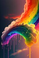 painting of a rainbow coming out of a cloud. . photo