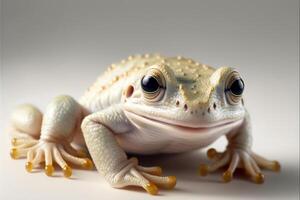 cerca arriba de un rana en un blanco superficie. generativo ai. foto