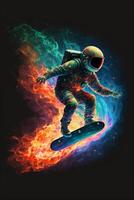 man flying through the air while riding a snowboard. . photo