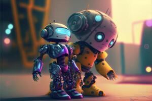 couple of robots standing next to each other. . photo