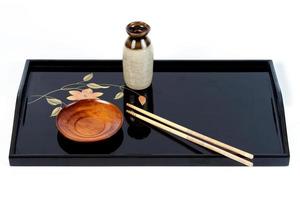 wood dish on japanese food tray on white background. photo