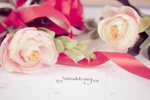 Reminder Wedding day in calendar planning and heart sign with color tone. photo