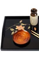 wood dish on japanese food tray on white background. photo