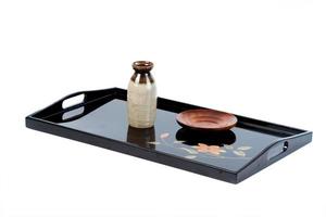 wood dish on japanese food tray on white background. photo