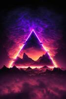 purple triangle with mountains in the background. . photo