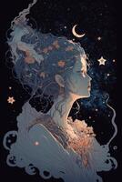 woman with long hair and stars in her hair. . photo