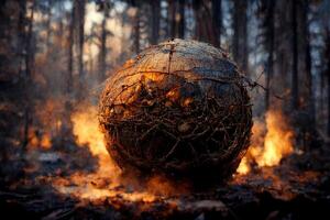 bola de fuego sentado en el medio de un bosque. generativo ai. foto