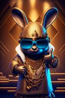 close up of a statue of a rabbit wearing sunglasses. . photo