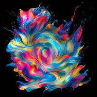 Abstract colorful splash background ,Watercolor swirling splash painting texture, Paint splashes on black background, photo