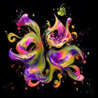 Abstract colorful splash background ,Watercolor swirling splash painting texture, Paint splashes on black background, photo