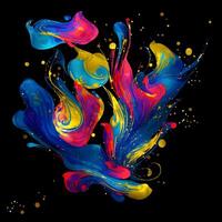 Abstract multicolor paint splash explosion on black background, Abstract swirling background, Watercolor glitter texture, photo