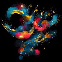 Abstract multicolor paint splash explosion on black background, Abstract swirling background, Watercolor glitter texture, photo