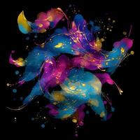 Abstract multicolor paint splash explosion on black background, Abstract swirling background, Watercolor glitter texture, photo